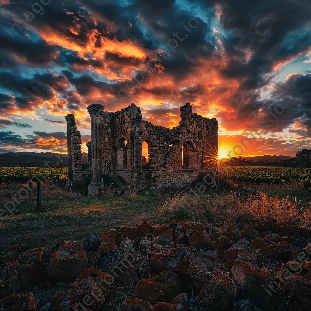 Historic vineyard estate ruins at sunset - Image 3