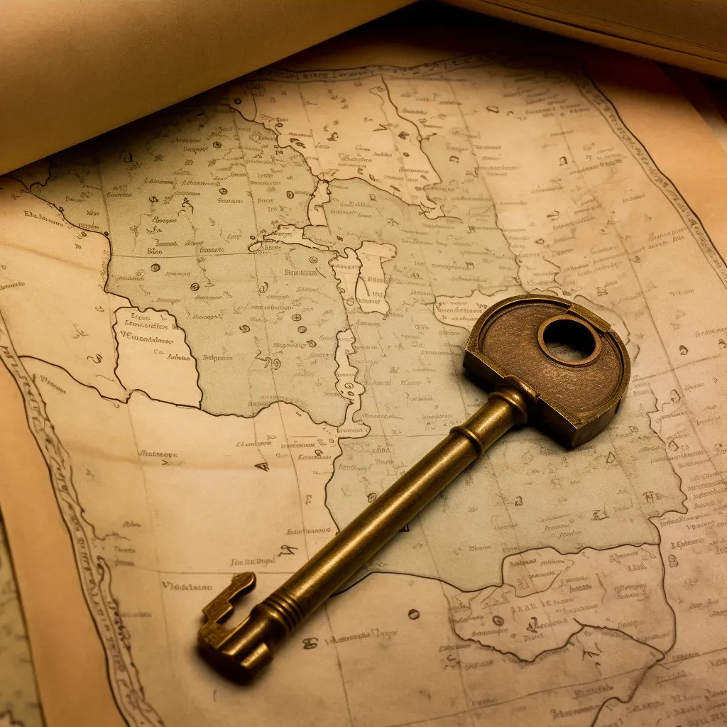 Golden key on an old parchment map symbolizing knowledge and discovery - Image 3