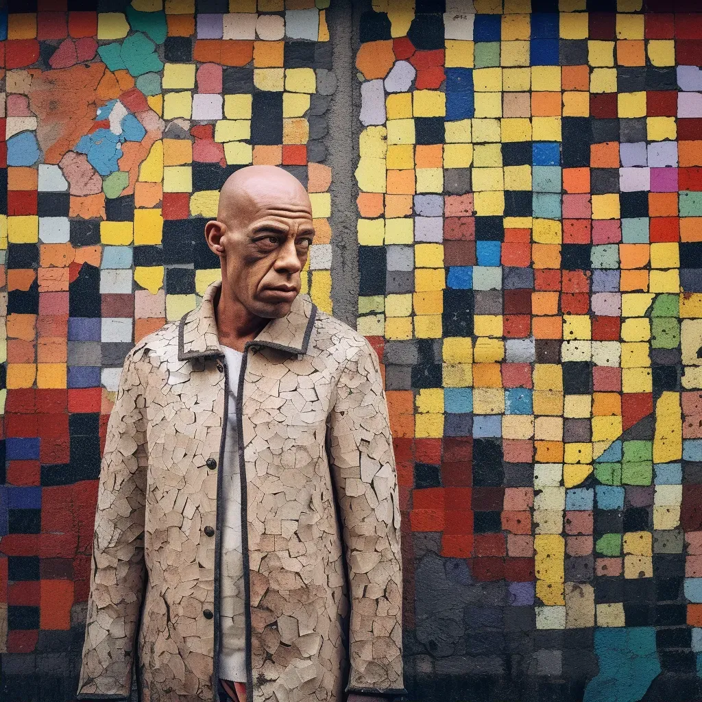 Man with vitiligo standing against a colorful graffiti wall - Image 2