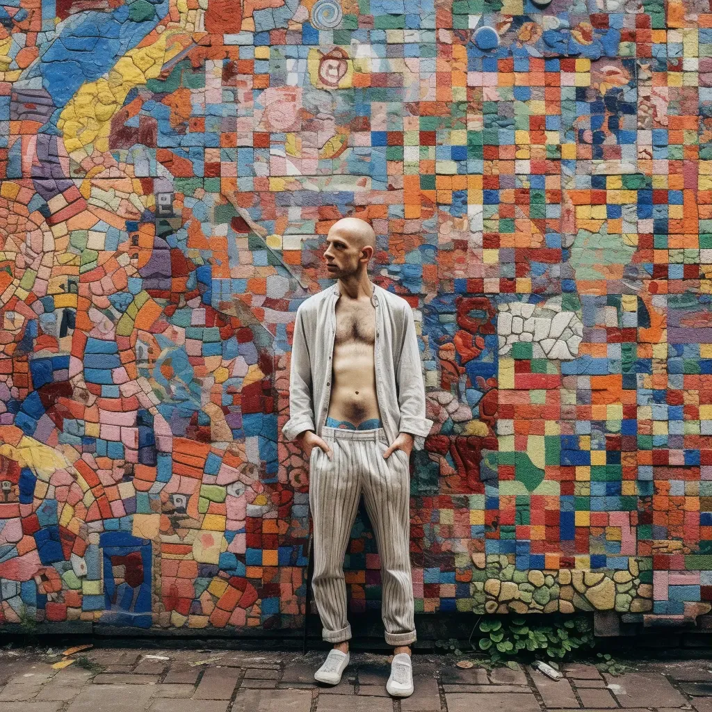 Man with vitiligo standing against a colorful graffiti wall - Image 3