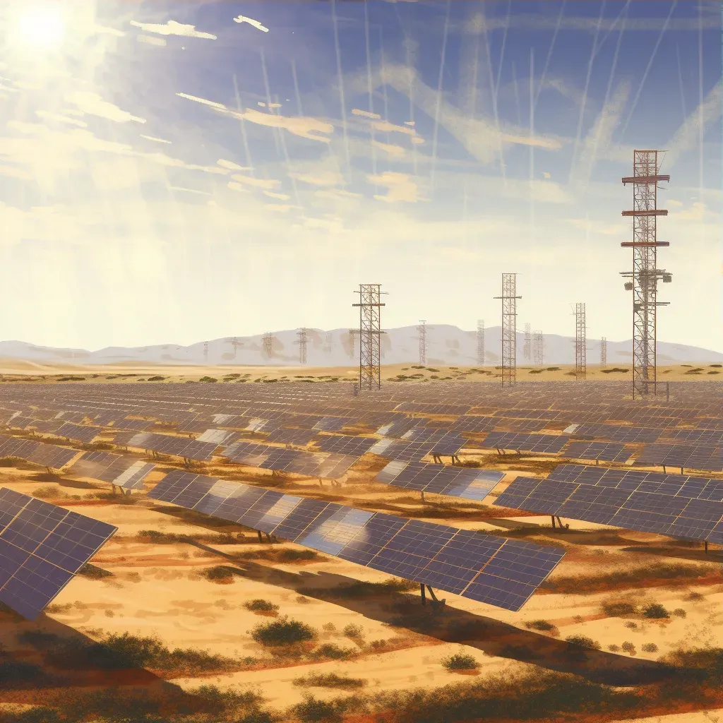 Solar farm in sunny desert with gleaming panels reflecting sunlight - Image 3