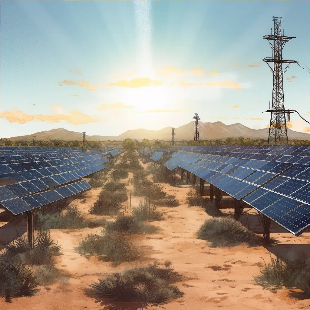 Solar farm in sunny desert with gleaming panels reflecting sunlight - Image 4