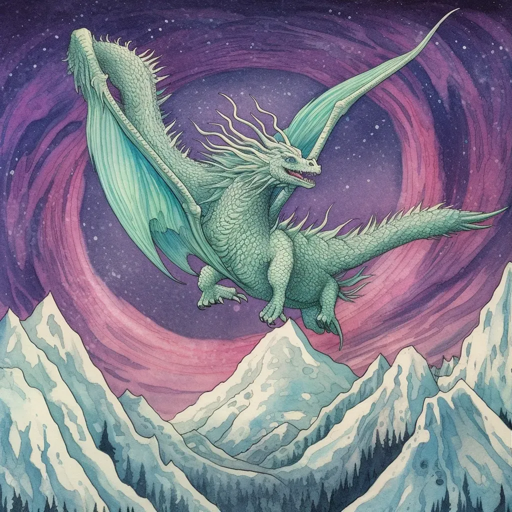 Spectral dragon soaring over snow-covered mountains under the aurora borealis - Image 3