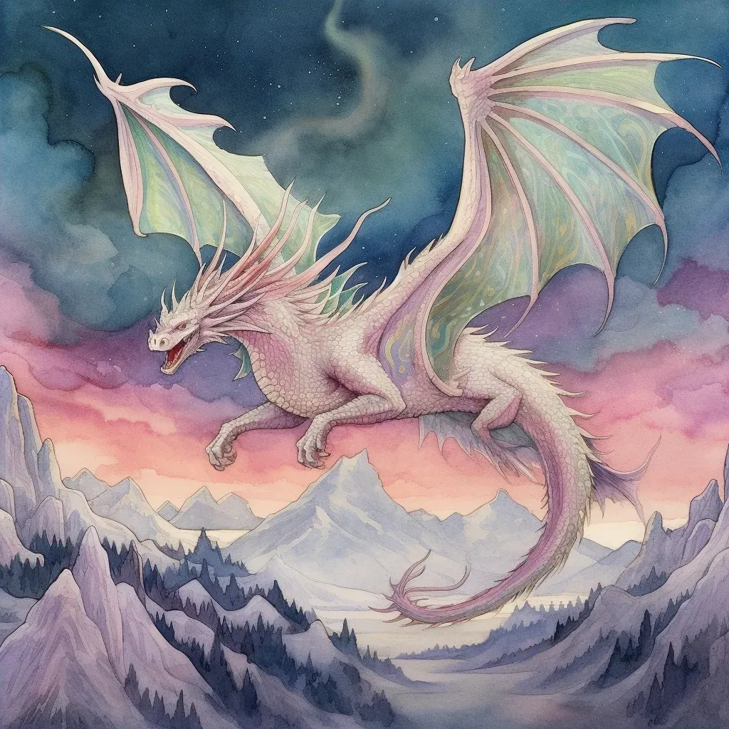 Spectral dragon soaring over snow-covered mountains under the aurora borealis - Image 4