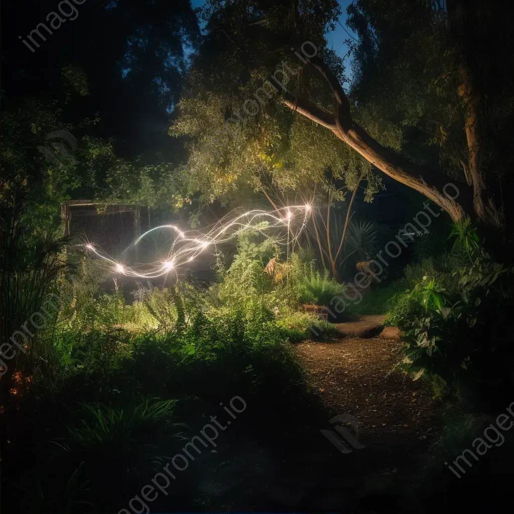 Twilight garden light painting with dreamy illuminations among foliage - Image 2