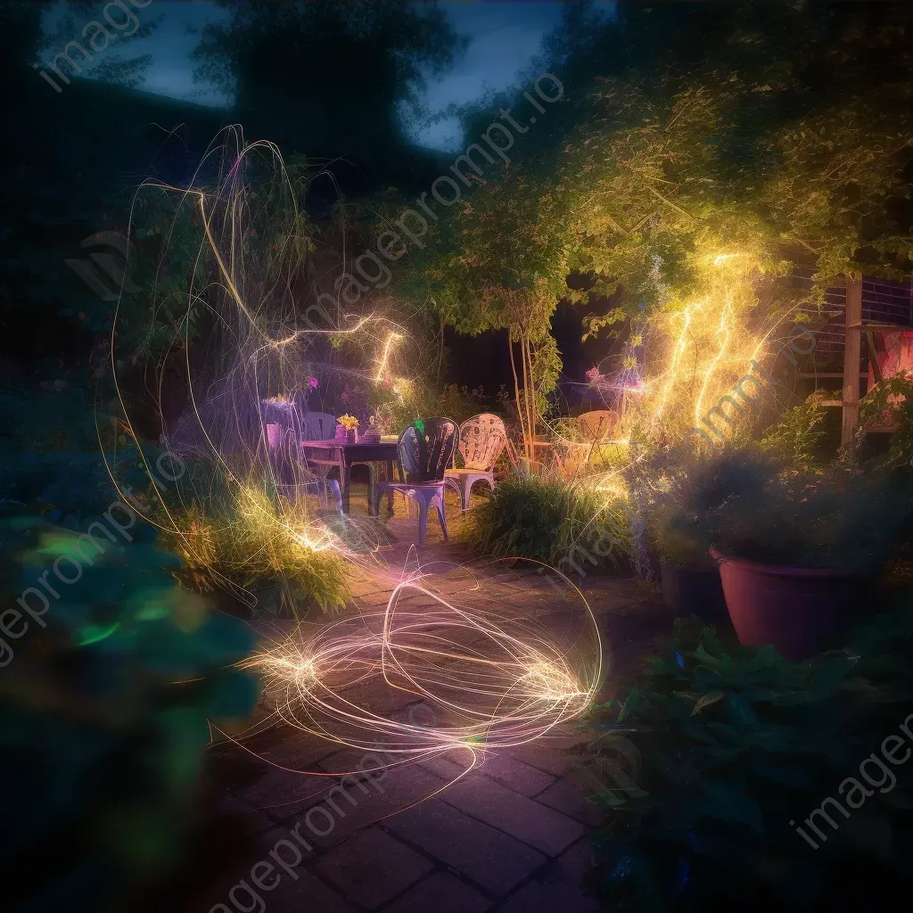 Twilight garden light painting with dreamy illuminations among foliage - Image 3