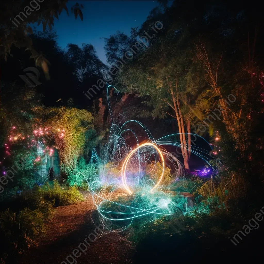 Twilight garden light painting with dreamy illuminations among foliage - Image 4