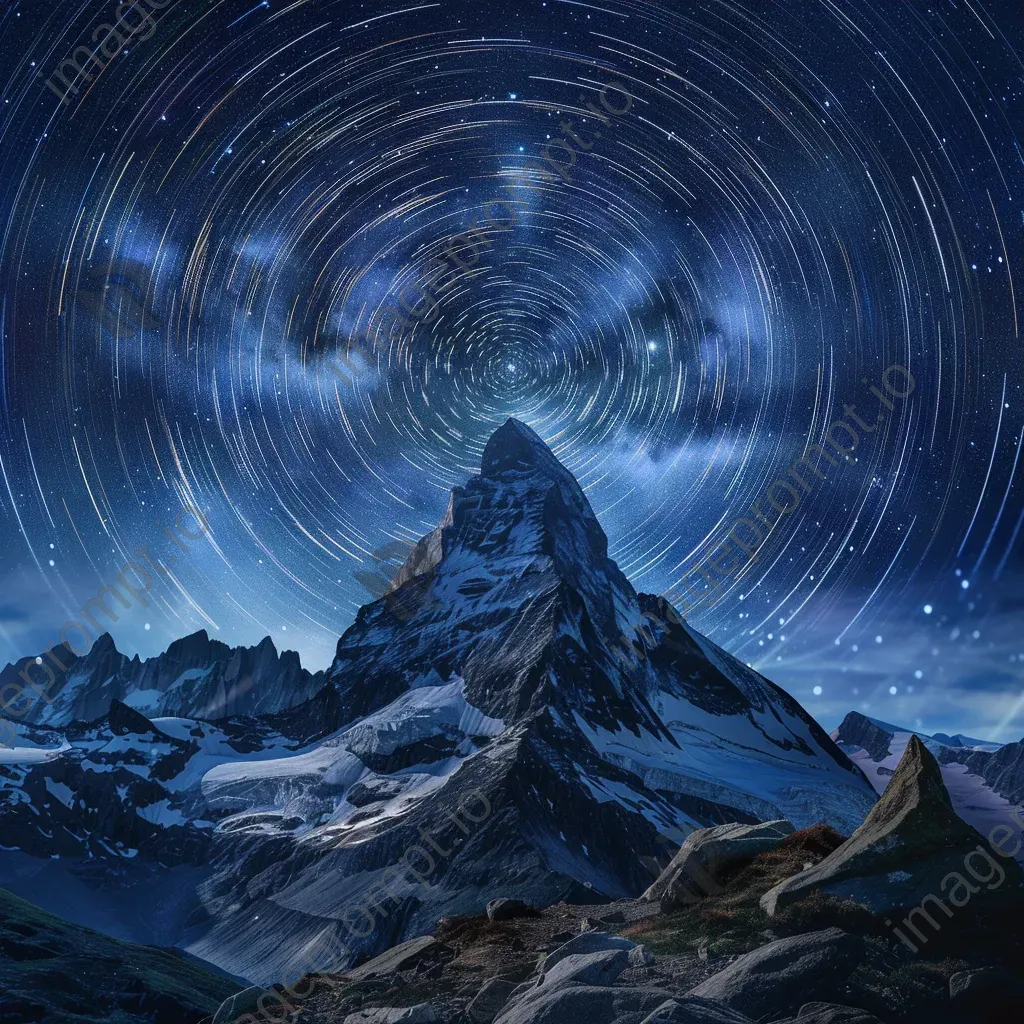 Star trails painting a celestial canvas above a mystical mountain peak - Image 3