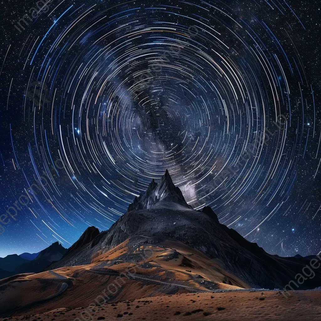 Star trails painting a celestial canvas above a mystical mountain peak - Image 4