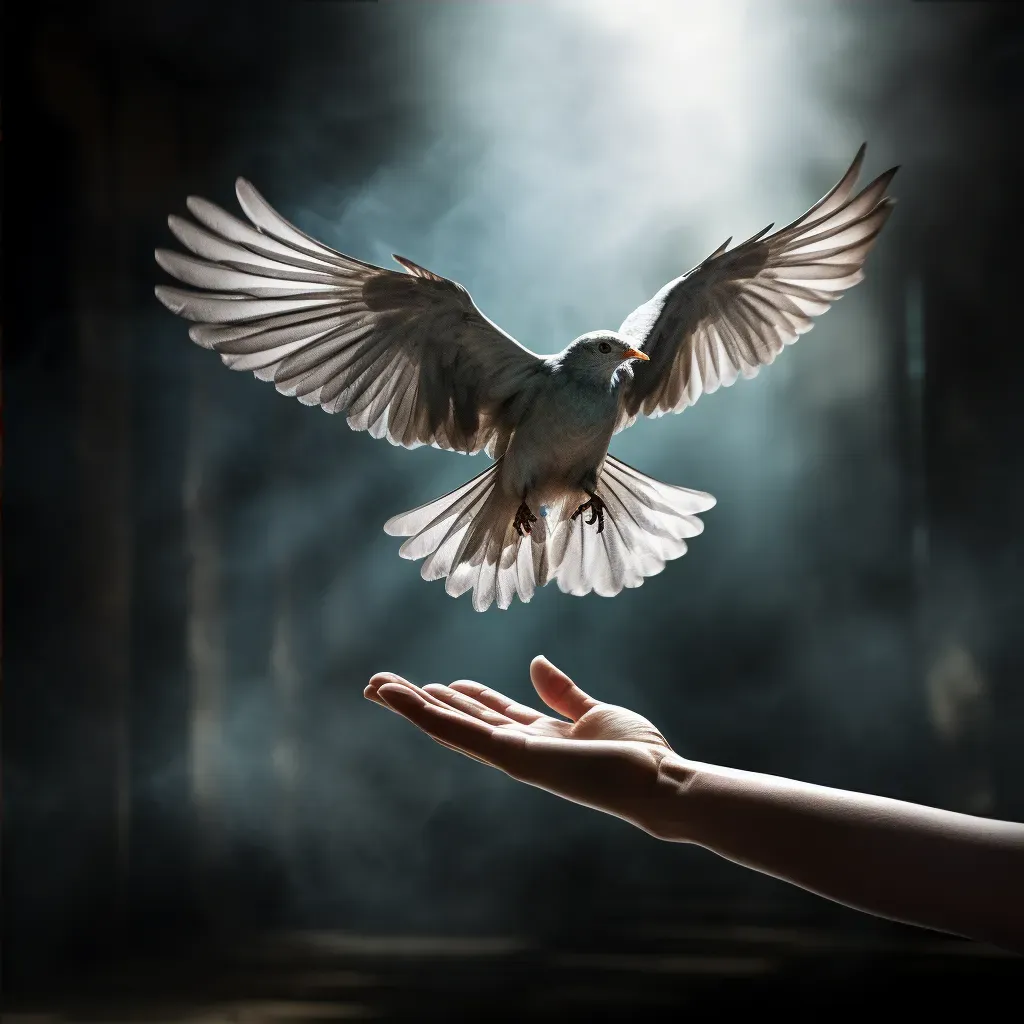 Bird flying out of an open hand symbolizing liberation - Image 4