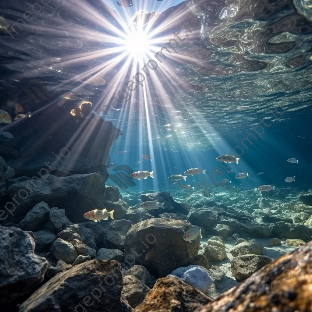 Underwater view of fish in a rock pool with sunlight - Image 3