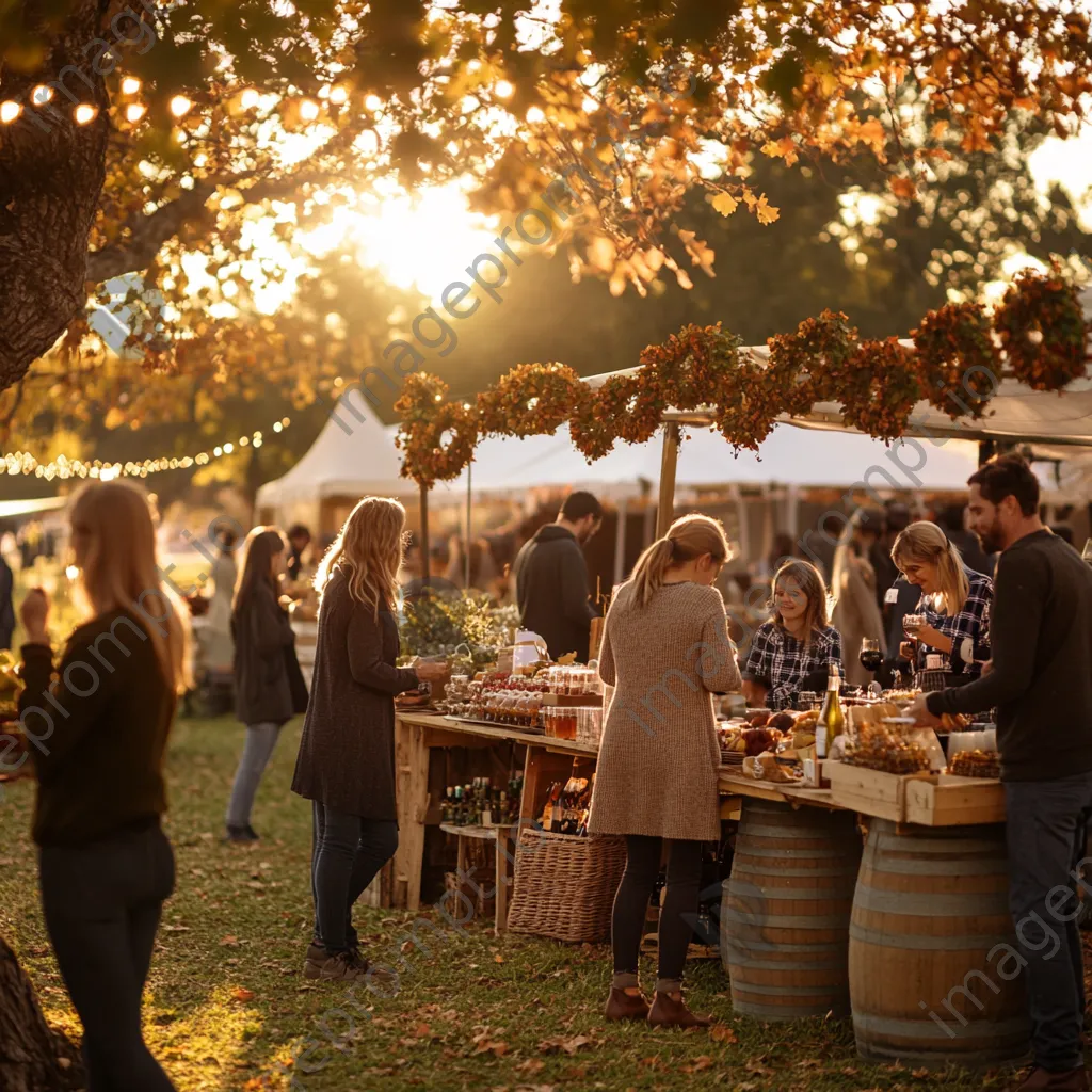 Families enjoying a harvest festival in a vineyard with twinkling lights. - Image 2