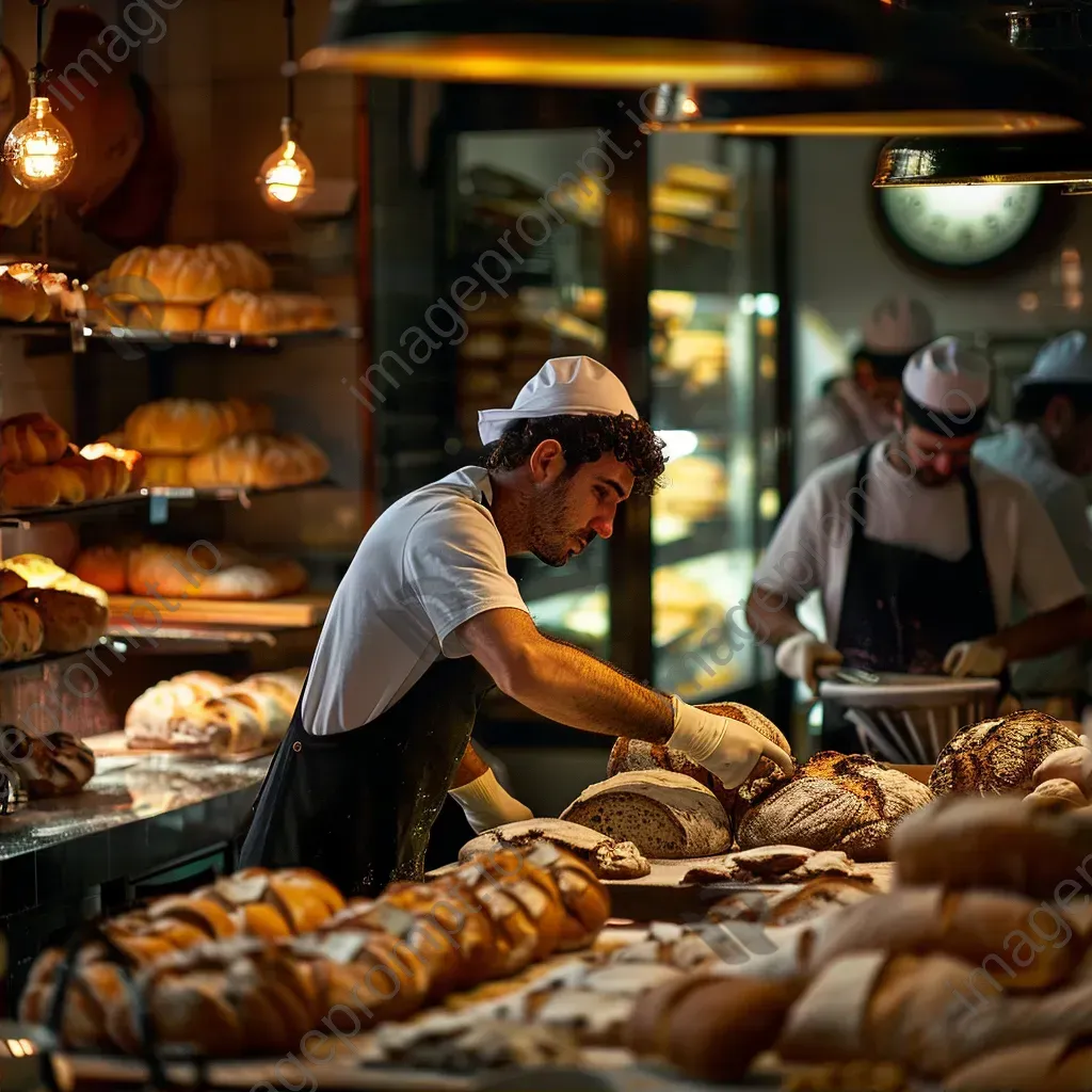 Artisans crafting bread and pastries in a busy local bakery - Image 2