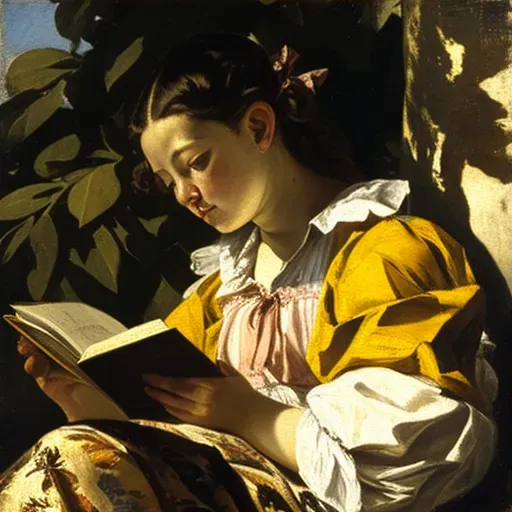 Young Girl Reading Book under Tree in Sunlight - Image Generated - Image 3