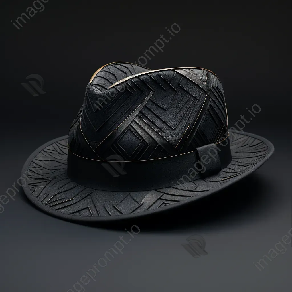 Low poly, wide brim fedora hat featuring art deco patterns - Image 1