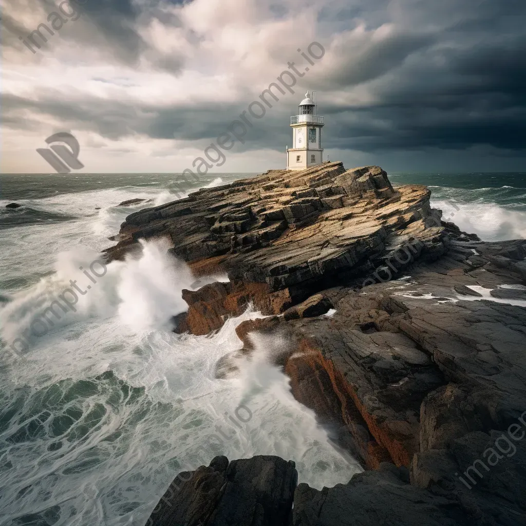 Ancient cliffside lighthouse with crashing waves - Image 2