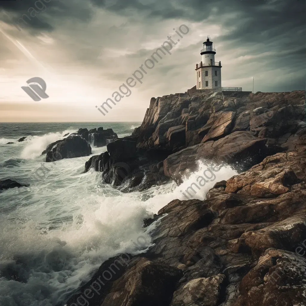 Ancient cliffside lighthouse with crashing waves - Image 3