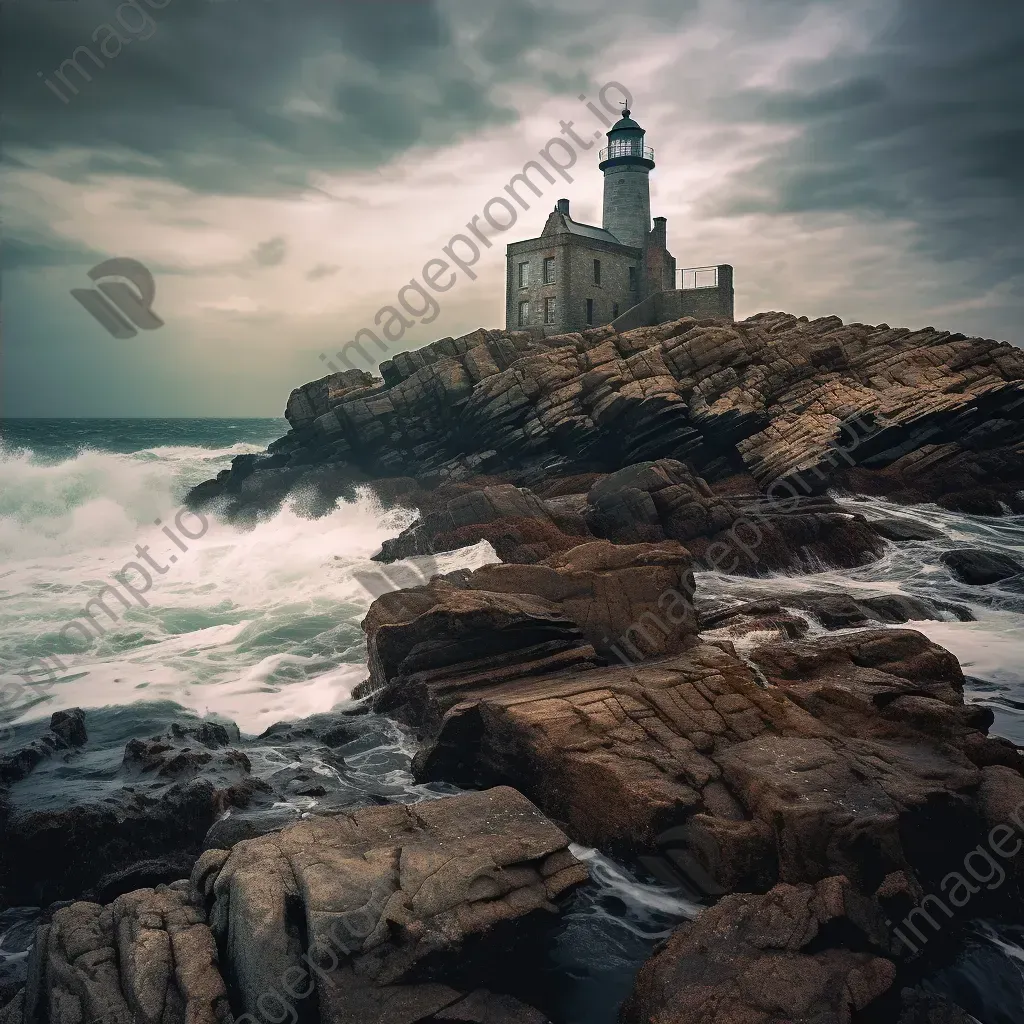 Ancient cliffside lighthouse with crashing waves - Image 4