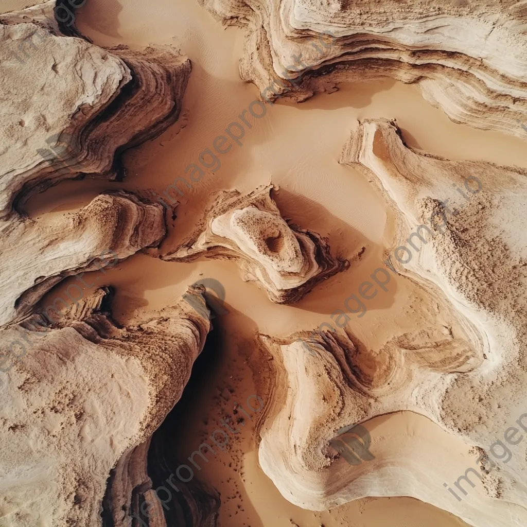 Aerial view of unique wind-carved desert rock formations - Image 1