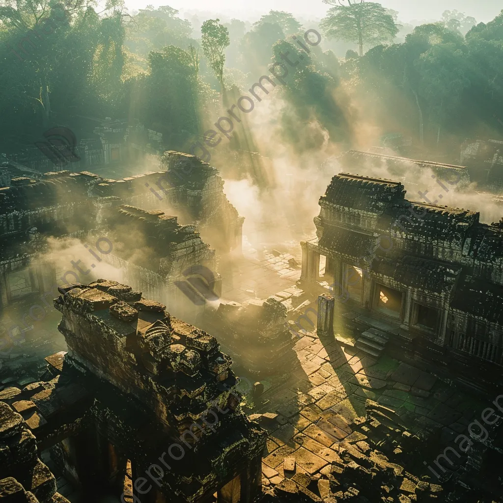 Ancient temple complex ruins surrounded by mist - Image 1