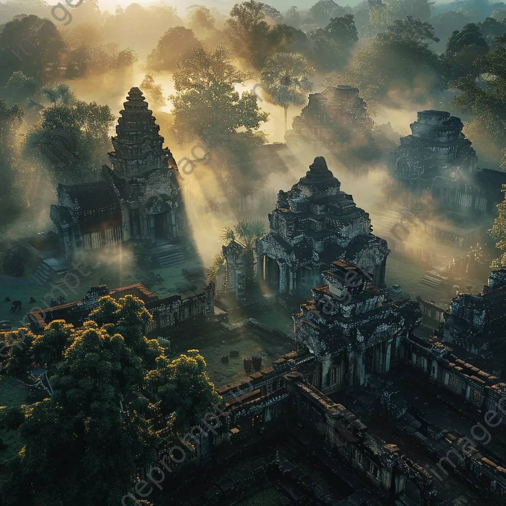 Ancient temple complex ruins surrounded by mist - Image 2