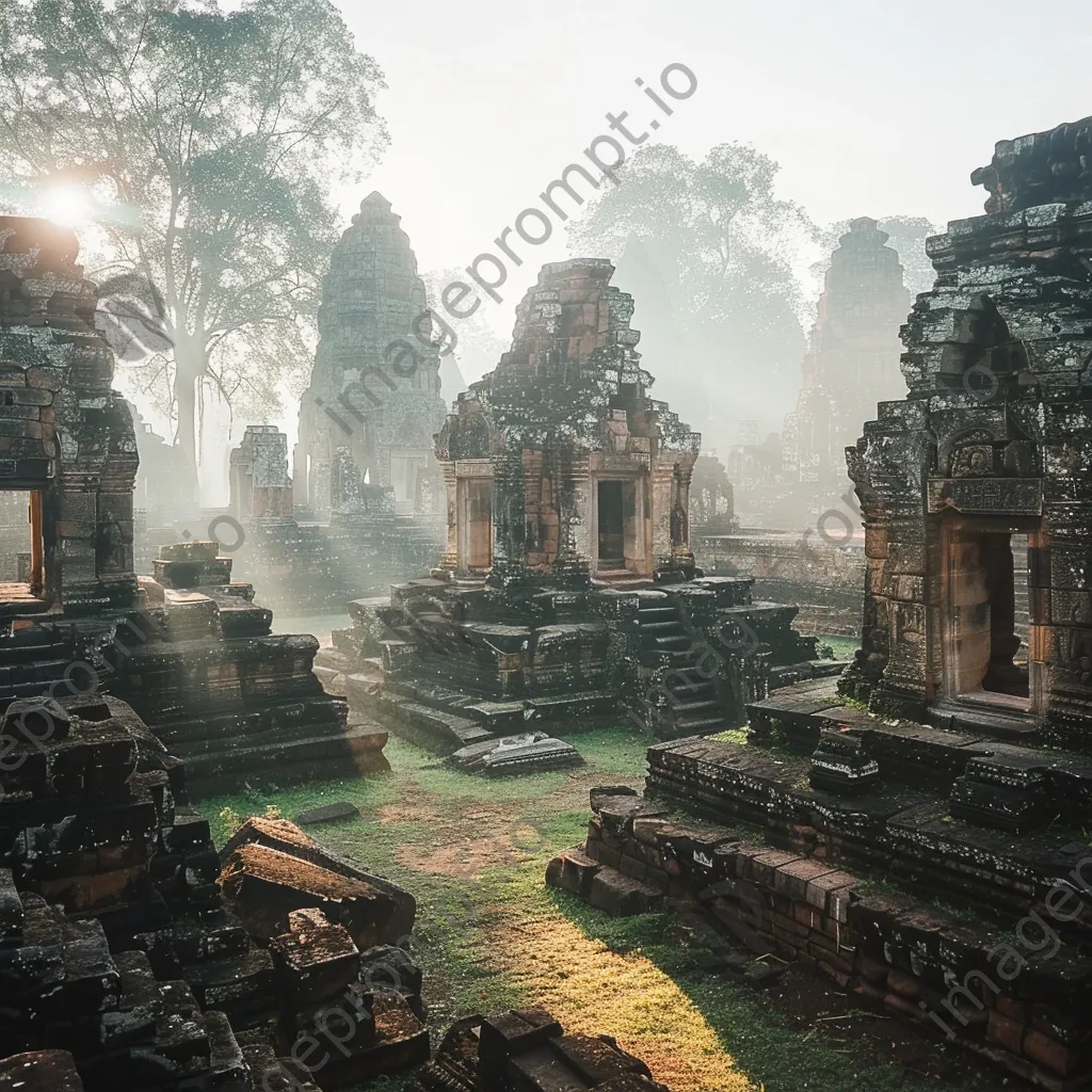 Ancient temple complex ruins surrounded by mist - Image 4