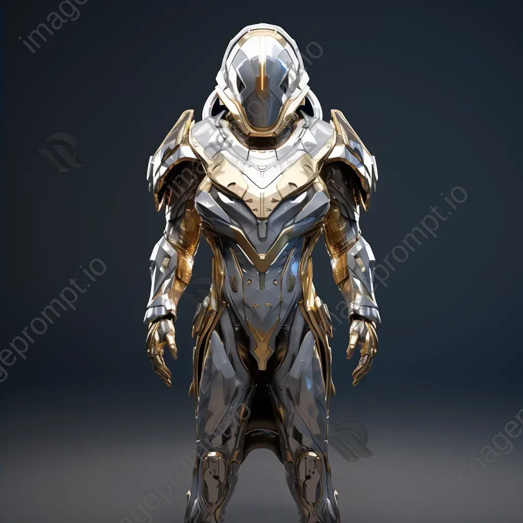 Futuristic low poly space suit with reflective metallic textures and celestial motifs - Image 2