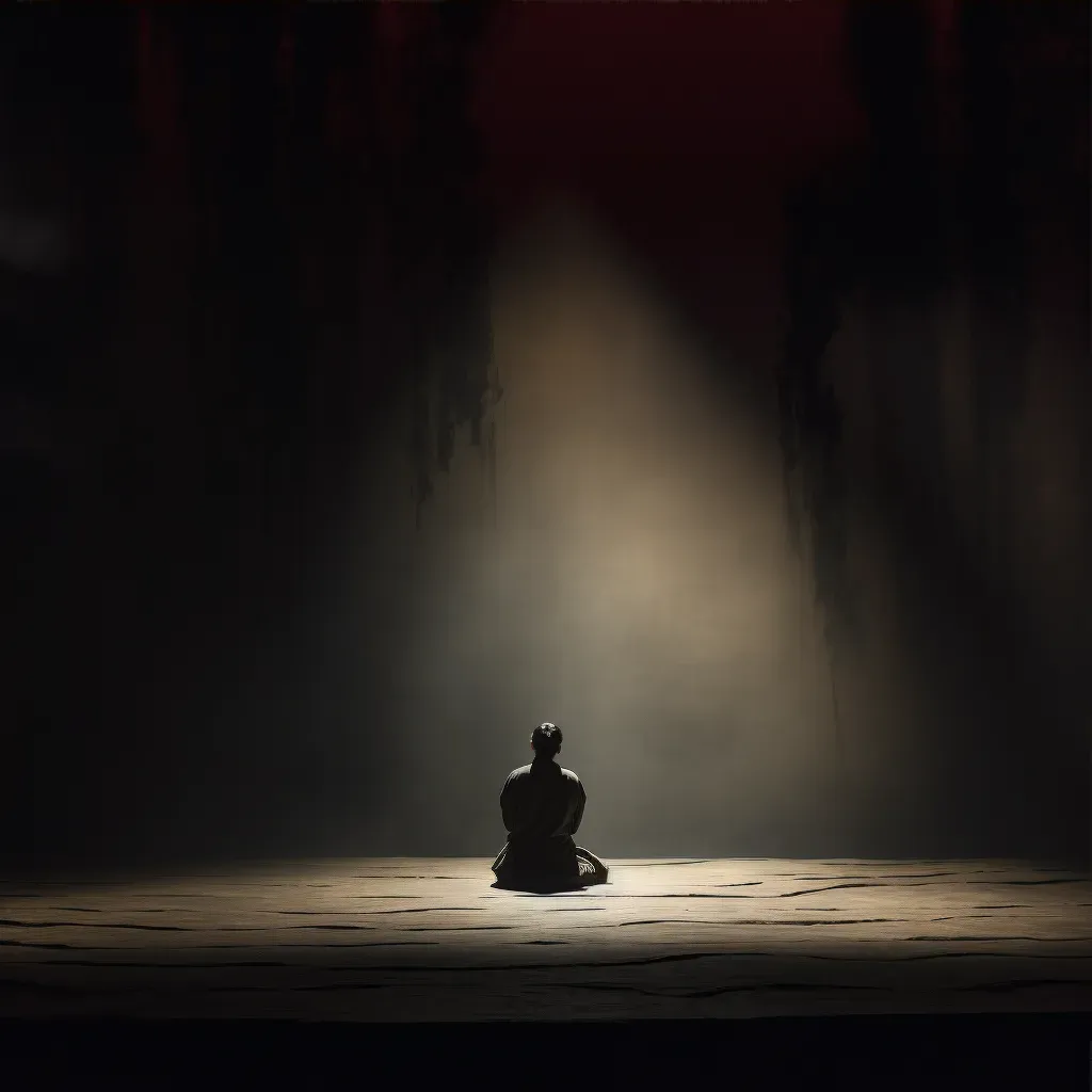 Solitary actor under a focused spotlight on minimalist theater stage - Image 3