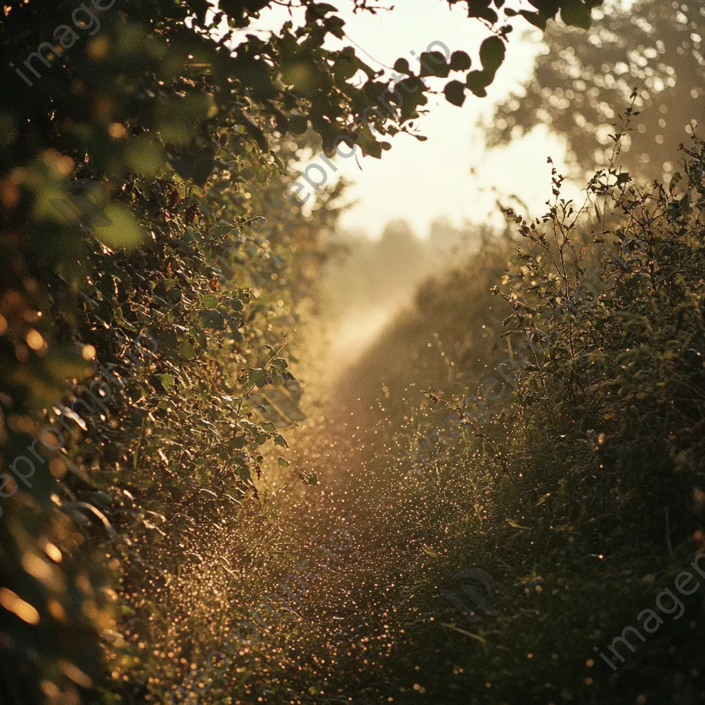 Forager gathering herbs at dawn in hedgerow - Image 2