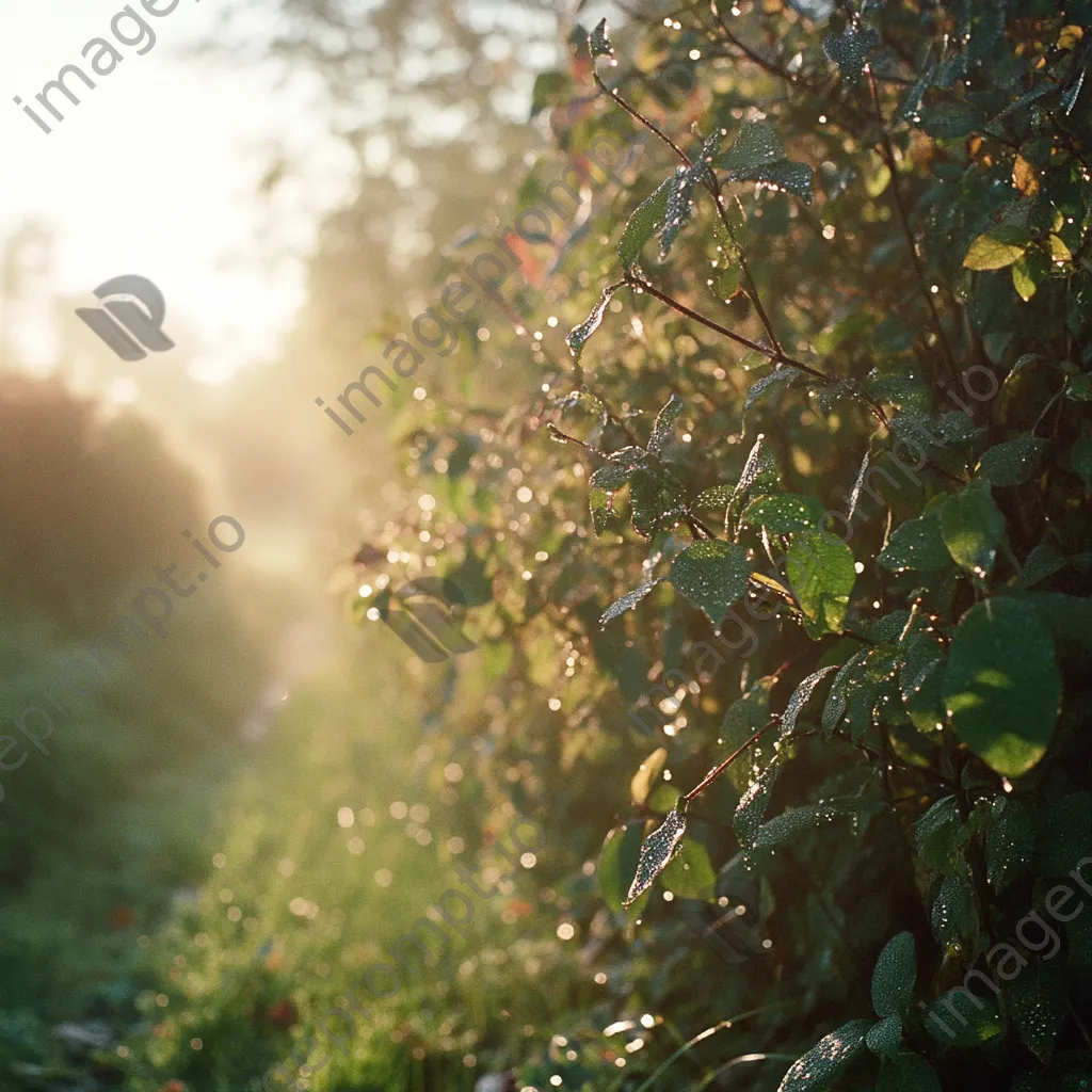 Forager gathering herbs at dawn in hedgerow - Image 3