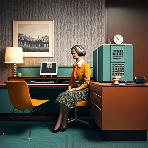 Image of a chic 1960s office with mid-century modern furniture and typewriters - Image 1