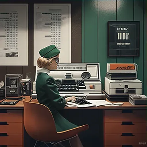 Image of a chic 1960s office with mid-century modern furniture and typewriters - Image 3