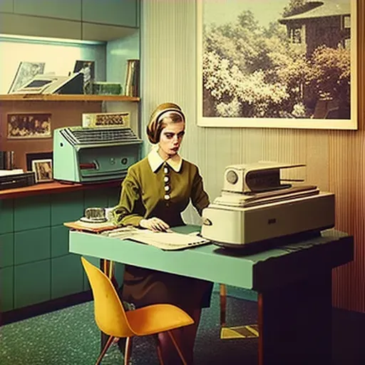 Image of a chic 1960s office with mid-century modern furniture and typewriters - Image 4