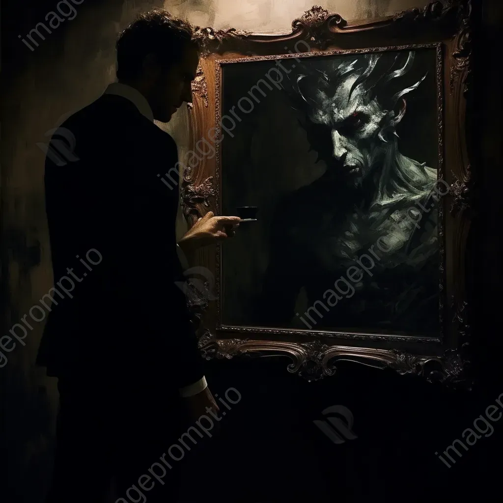 Eerie illusion of a demon revealing itself in the mirror