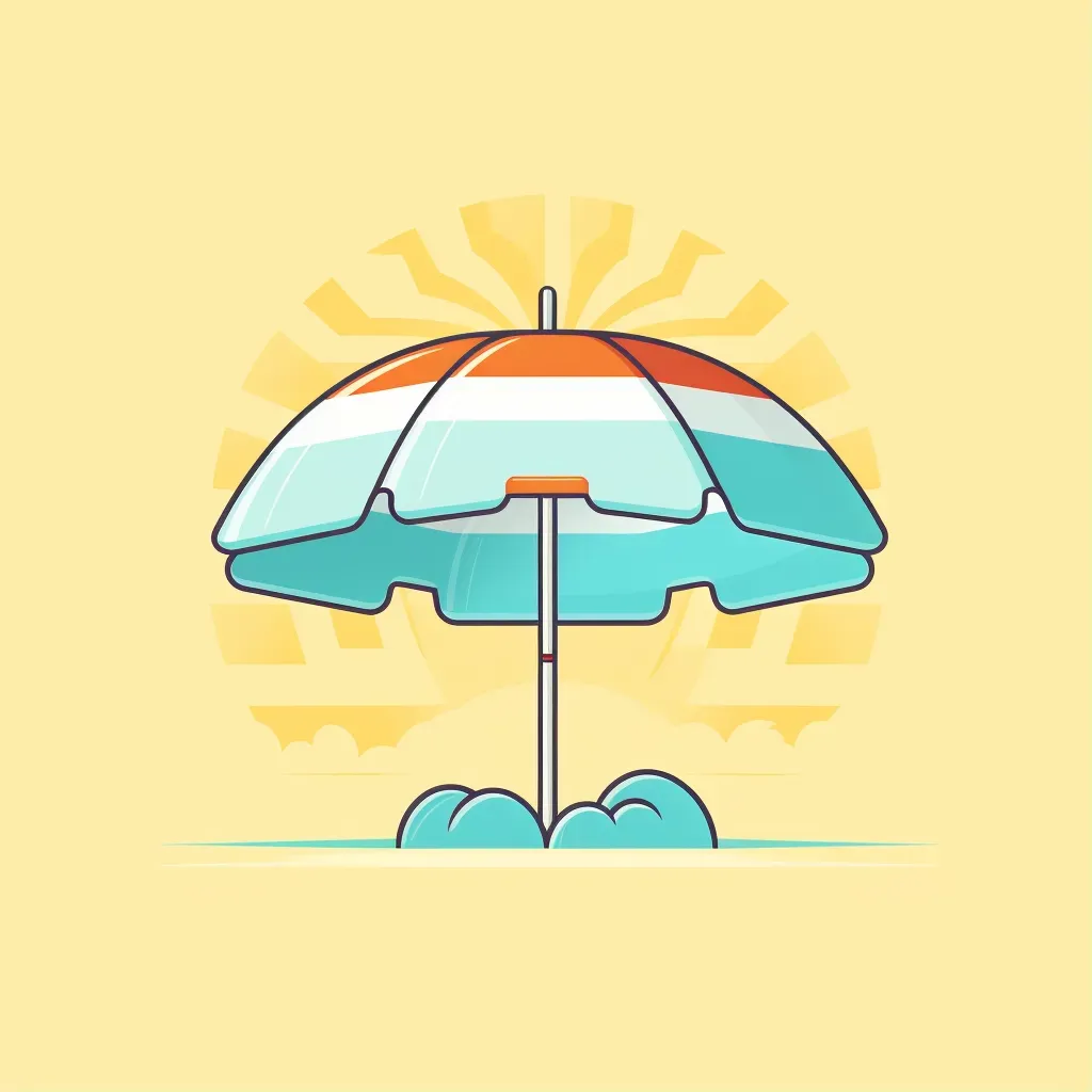 Vintage beach umbrella logo in turquoise and yellow colors against a light background - Image 1