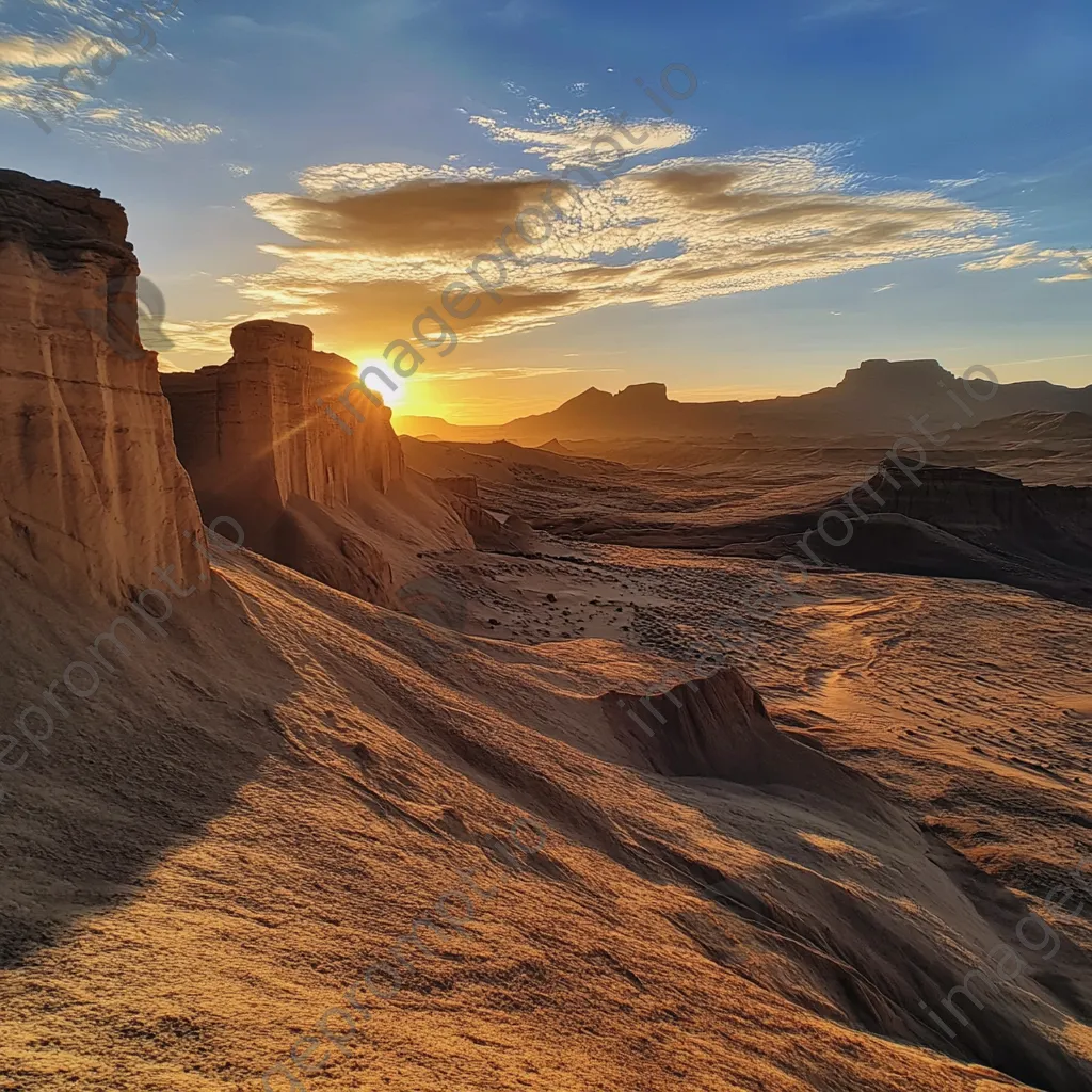 Golden sunset illuminating intricate desert rock formations - Image 3