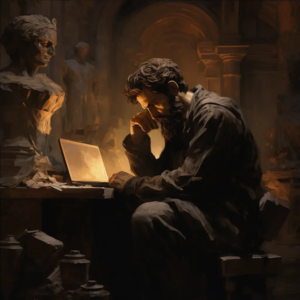 Digital artist sitting in a dimly lit room, face illuminated by light from drawing tablet - Image 4