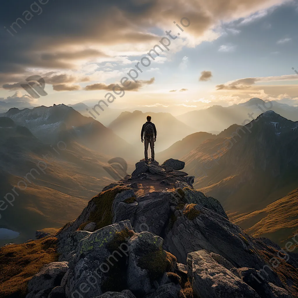 Adventurer standing atop a rocky mountain ridge - Image 4