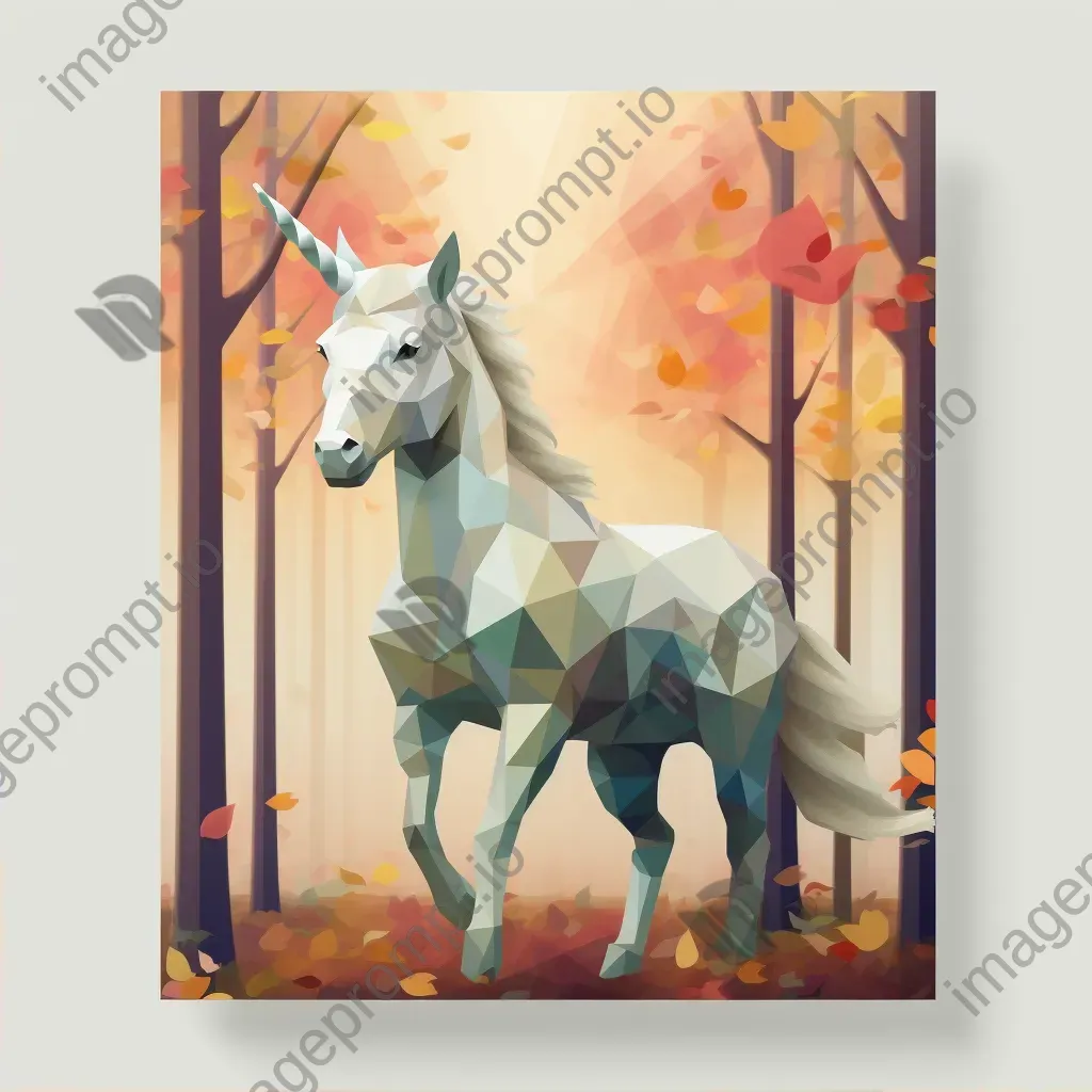 Enchanting low poly unicorn amidst captivating pastel autumn forest - Image 2