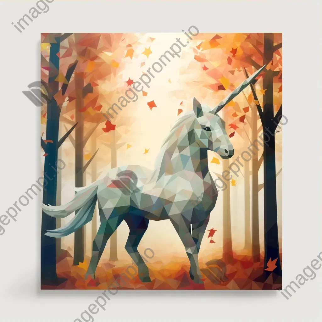 Enchanting low poly unicorn amidst captivating pastel autumn forest - Image 3