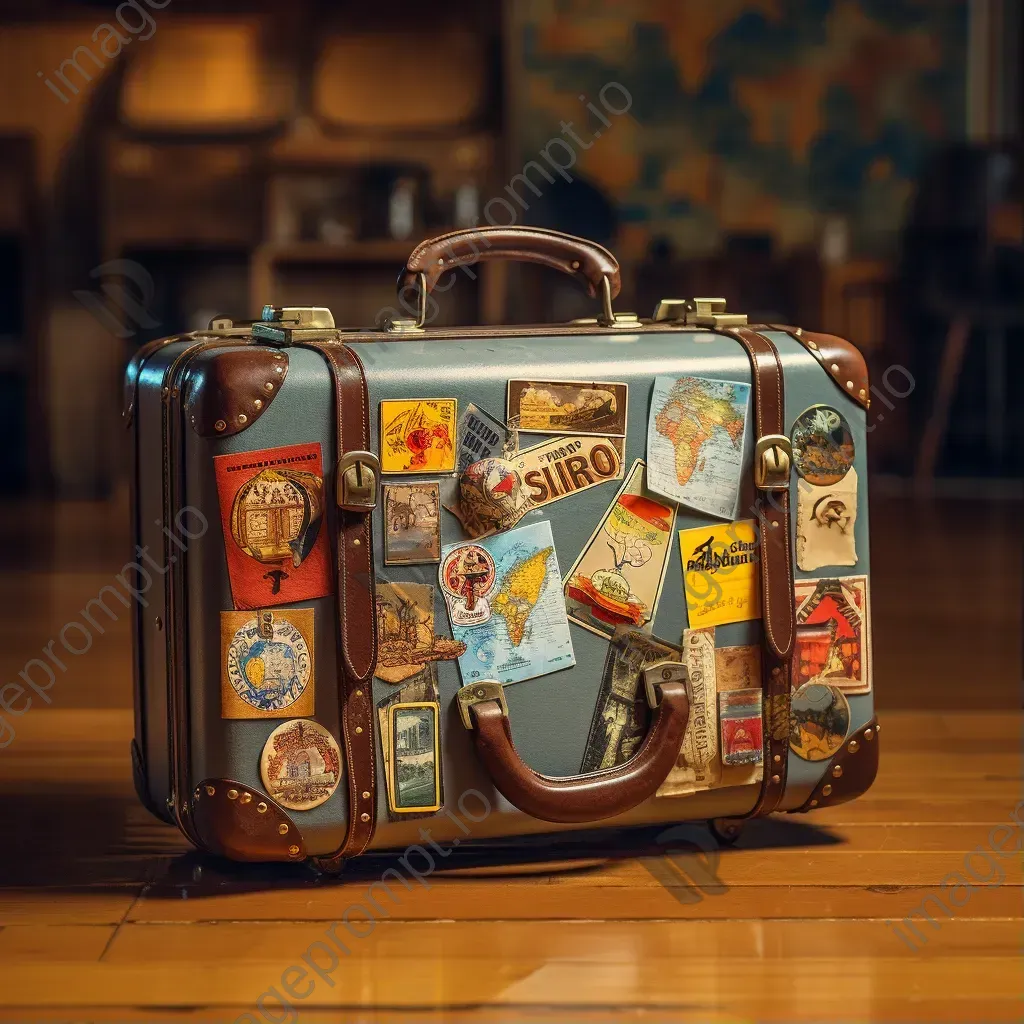 Vintage leather suitcase with travel stickers - Image 1