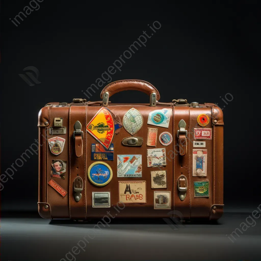 Vintage leather suitcase with travel stickers - Image 2