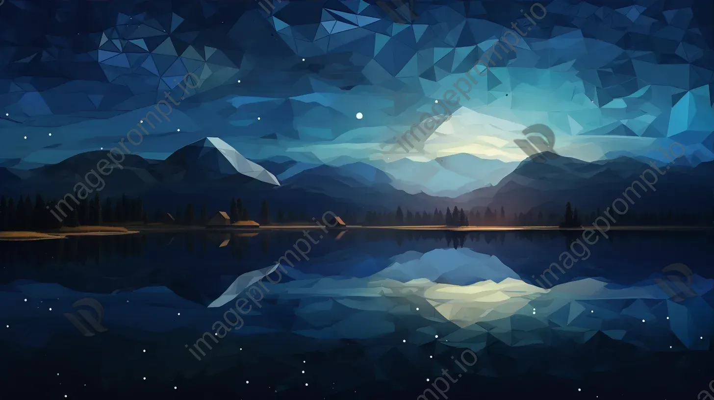 Polygonal depiction of a starry night over a quiet lake - Image 3