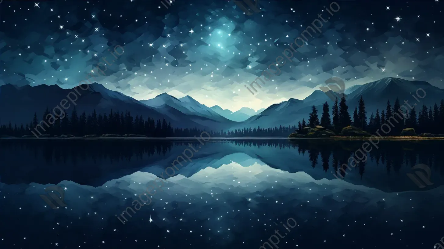 Polygonal depiction of a starry night over a quiet lake - Image 4