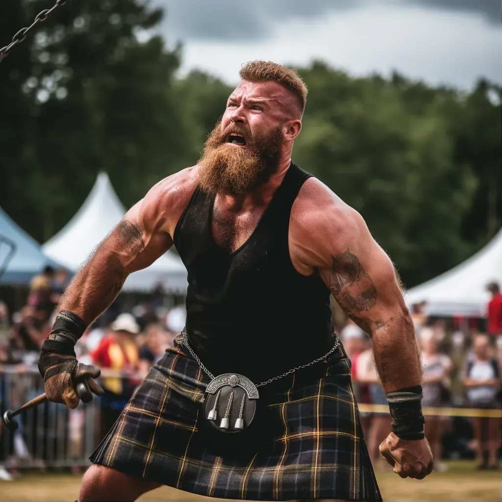 Scottish Highland games with caber tossing and bagpipe music - Image 1