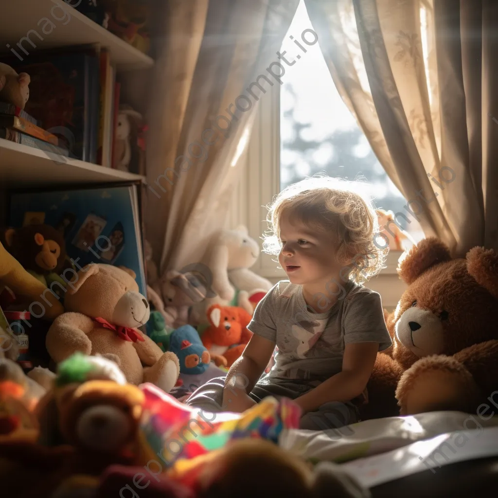 Toddler reading in a colorful reading nook - Image 1