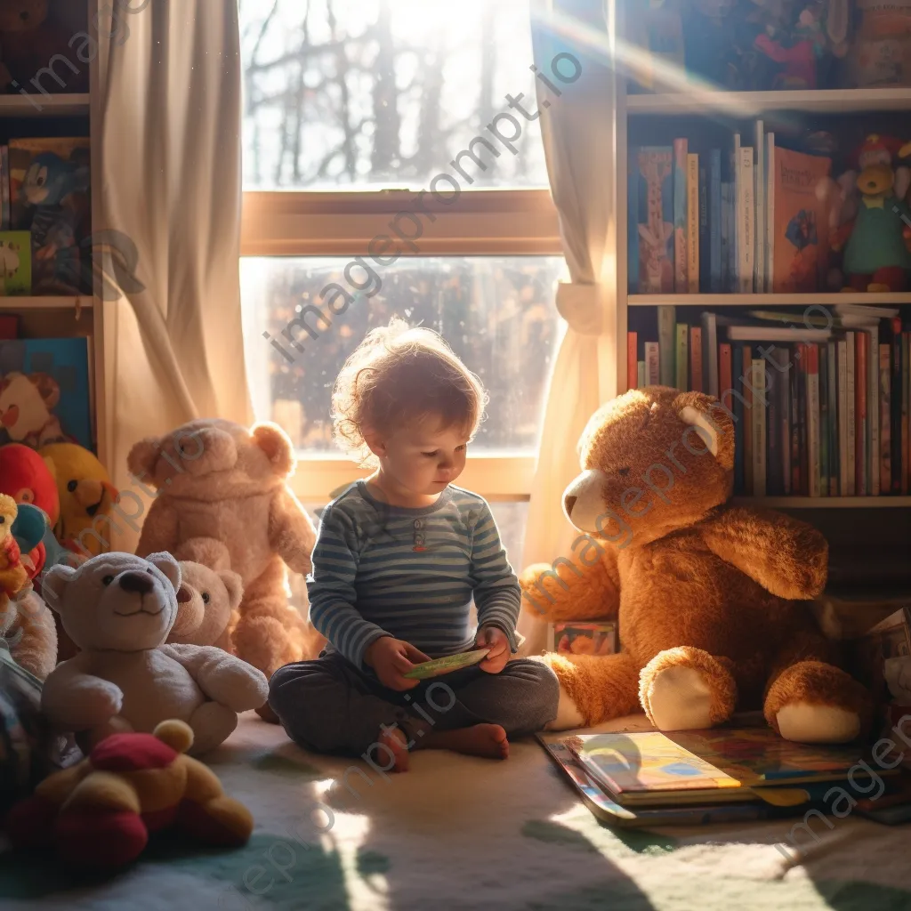 Toddler reading in a colorful reading nook - Image 2