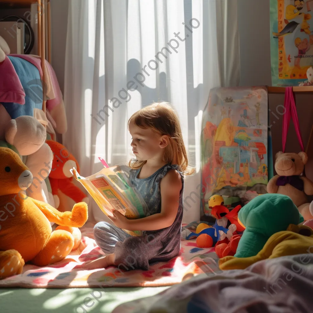 Toddler reading in a colorful reading nook - Image 4