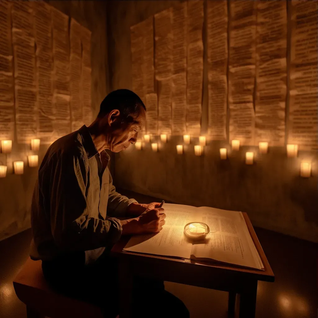 Man with broad shoulders reading poetry in a candlelit room - Image 3