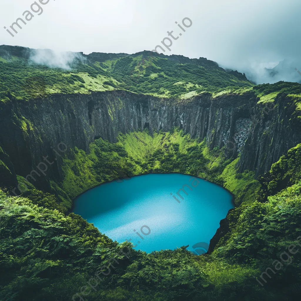 View of a turquoise lake within a volcanic caldera surrounded by cliffs - Image 3